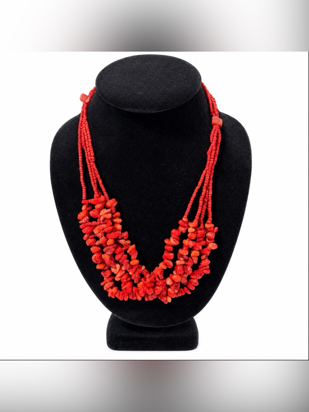 Coral Multi Layered Red Chunky Necklace 4 Strand Statement